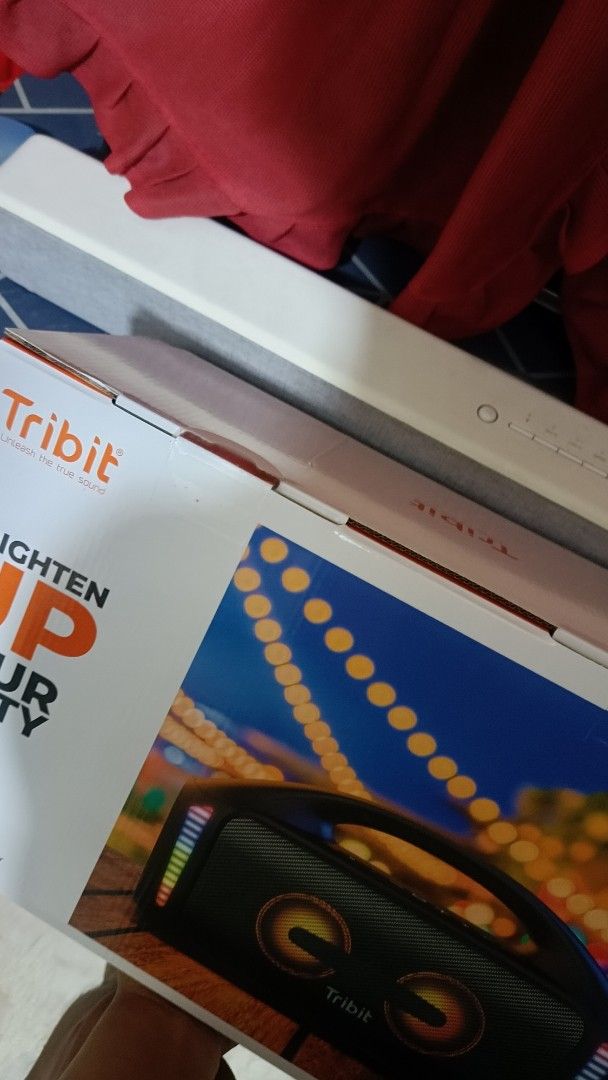 Tribit Portable Bluetooth Speaker 90W Sound (Category: Soundbars, Speakers & Amplifiers) located in Pasig City. Submitted by Ranvel_jay (Listing ID 1468562559, Image 1). Description: - Brand new & 100% sealed in box - Massive 90W output power (Dual 30W midwoofers + dual 15W tweeters) - Deep, bumping bass and crystal-clear highs - Dynamic built-in lighting bars that sync to your music - Heavy-duty handle for easy portability.