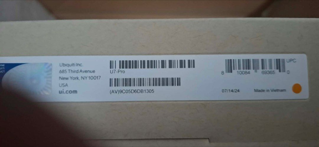 Ubiquiti UniFi U7 Pro Access Point (Category: Networking) located in Manila. Submitted by arvzxc777 (Listing ID 1468675359, Image 2). Description: - Brand: Ubiquiti UniFi - Model: U7 Pro Wi-Fi Access Point - Condition: Brand new, factory-sealed in original box - Authenticity: Unopened with factory tags and serial numbers intact - Performance: High-performance networking gear, ready for deployment - Shipping: Fast shipping available or meet-up opt