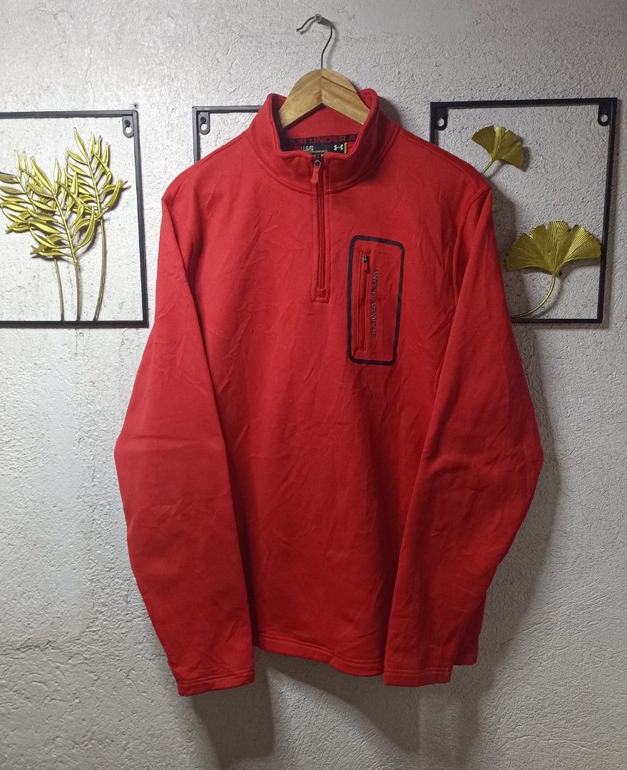 Under Armour Red Quarter-Zip Fleece Pullover (Category: Coats, Jackets and Outerwear) located in Kawit. Submitted by deidzdzn (Listing ID 1468555715, Image 2). Description: - Brand: Under Armour - Color: Bright red - Size: Tagged L, fits like XL (Chest: 25 inches, Length: 28 inches) - Material: Soft fuzzy fleece interior for maximum warmth - Features: Quarter-zip design with high collar and a handy zippered chest pocket with UA lettering.