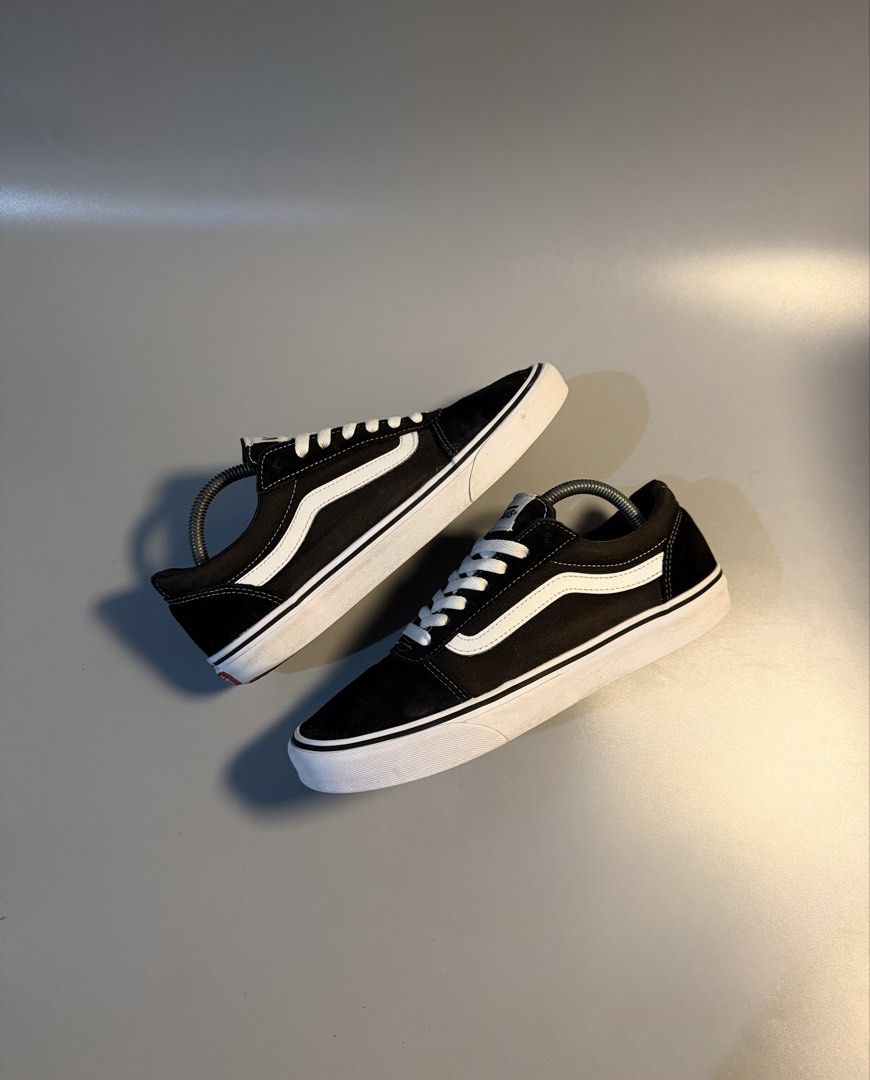 Vans Old Skool Black White Men US 9 (Category: Sneakers) located in Quezon City. Submitted by markieexp (Listing ID 1468663182, Image 1). Description: - Brand/Model: Vans Old Skool Skate Shoes - Color: Classic Black canvas & suede with White leather side stripe - Size: US 9 Men / UK 8 / EUR 42 (27 cm) - Condition: Worn only a few times, very minimal wear, super clean soles - Features: Signature waffle rubber outsole, white laces, and red 'Off The