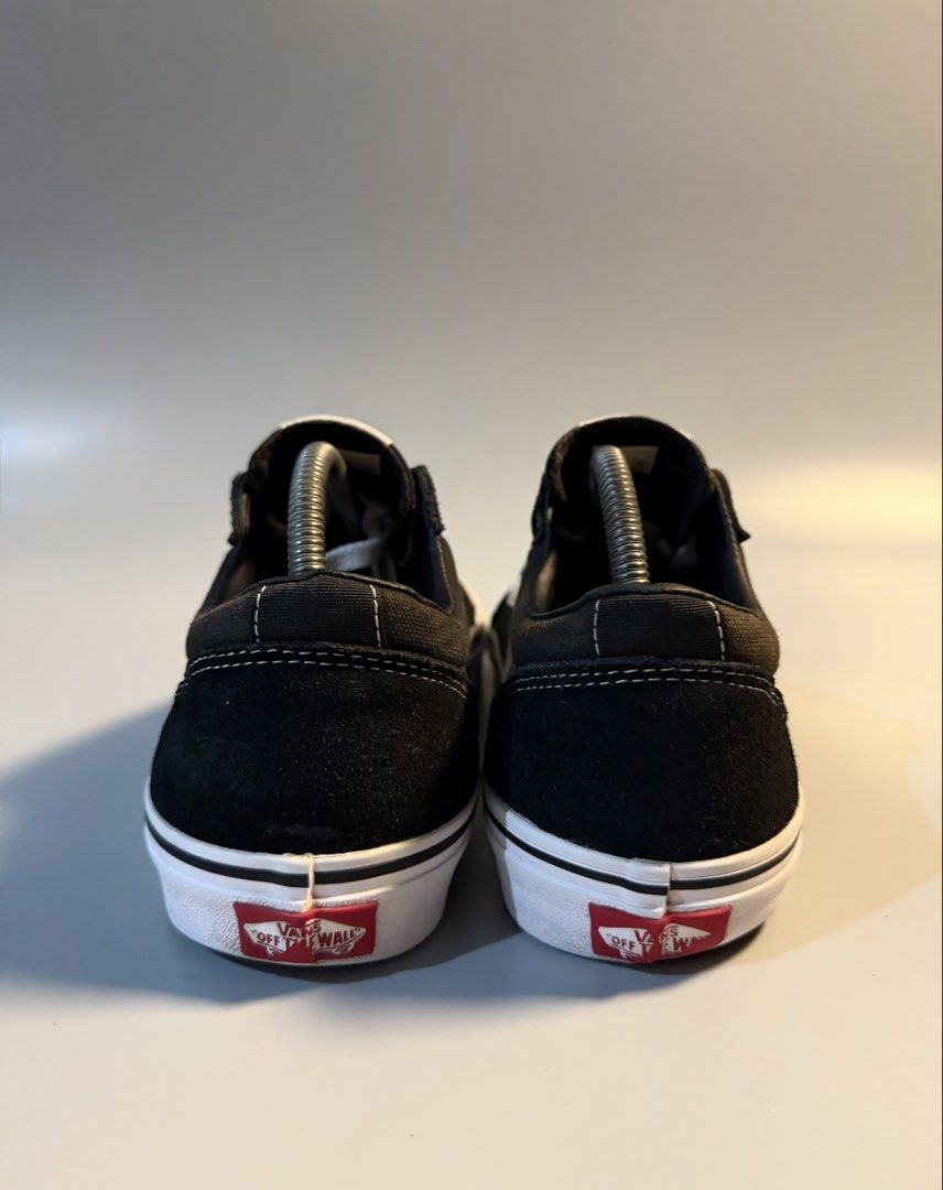 Vans Old Skool Black White Men US 9 (Category: Sneakers) located in Quezon City. Submitted by markieexp (Listing ID 1468663182, Image 3). Description: - Brand/Model: Vans Old Skool Skate Shoes - Color: Classic Black canvas & suede with White leather side stripe - Size: US 9 Men / UK 8 / EUR 42 (27 cm) - Condition: Worn only a few times, very minimal wear, super clean soles - Features: Signature waffle rubber outsole, white laces, and red 'Off The