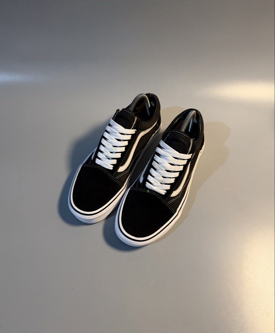 Vans Old Skool Black White OG Suede US 8 (Category: Sneakers) located in Quezon City. Submitted by markieexp (Listing ID 1468663516, Image 2). Description: - Brand/Model: Classic Vans Old Skool - Colorway: Black and White - Size: Men's US 8 / UK 7 / EUR 40.5 / Women's US 9.5 - Material: Durable canvas and suede upper with white vulcanized rubber sole - Condition: Clean, with white laces intact and original heel patches on back soles - Style: Icon