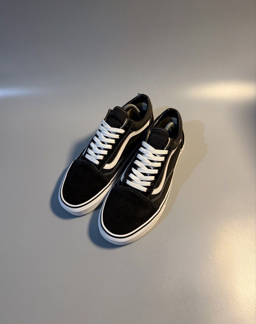 Vans Old Skool Black White Suede US 10 (Category: Sneakers) located in Quezon City. Submitted by markieexp (Listing ID 1468662394, Image 2). Description: - Brand/Model: Vans Old Skool - Colorway: Black and White - Size: US Men's 10 / UK 9 / EUR 43 - Material: Suede and canvas upper with vulcanized rubber waffle sole - Condition: Clean uppers with minimal wear on outsoles - Style: Iconic skate sneaker with signature side stripe and white laces.