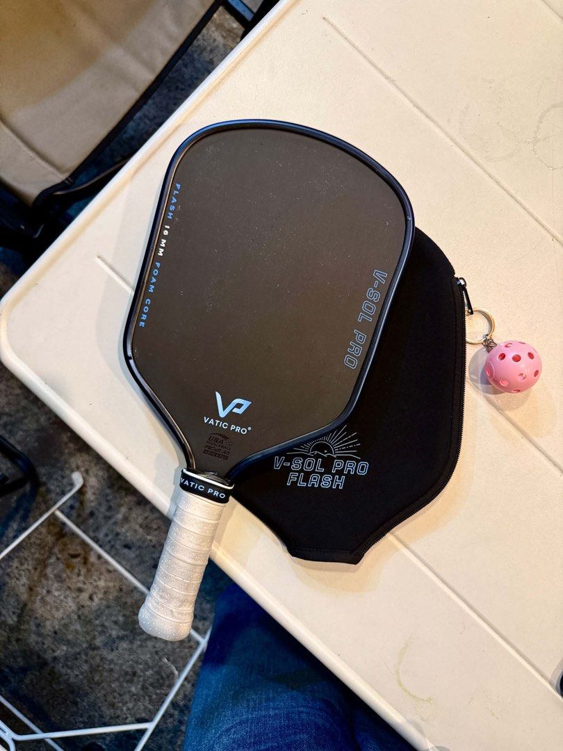 Vatic Pro Flash 16mm Foam Core Pickleball Paddle (Category: Racket and Ball Sports) located in Quezon City. Submitted by plzdeclutter (Listing ID 1468566620, Image 1). Description: Model: Vatic Pro V Sol Flash (16mm foam core) No dents, scratches With overgrip and edge tape Firm 4500 (last price) Extra paddle.
