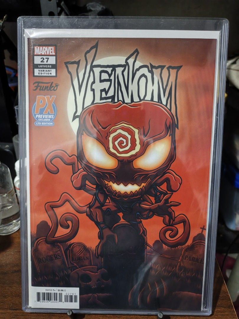 Venom (Category: Comics & Manga) located in Antipolo. Submitted by makasalanan (Listing ID 1468604187, Image 3). Description: Issue: Marvel Comics Venom (Vol. 4) #27 (Legacy #192) Cover: Funko Pop! / PX Previews Limited Edition Variant (red and black design featuring a Funko-style Venom/Codex figure over a graveyard background) Significance: Features the first full appearance of Codex (Dylan Brock) - Funko Pop! Marvel Deluxe: Absolute Carnage (#6