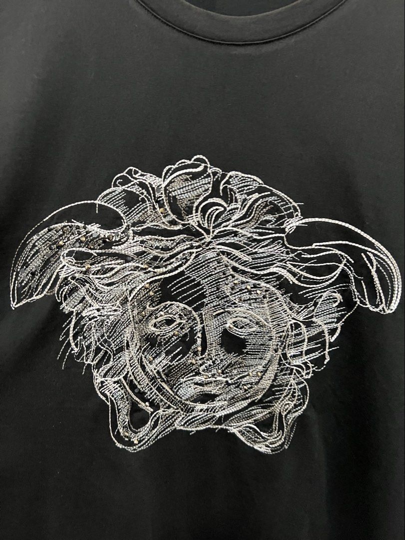 Versace Black Embroidered Design Shirt (Category: Luxury Apparel) located in Manila. Submitted by thriftpoint99 (Listing ID 1468644391, Image 3). Description: 21.5x27.5 No issue Excellent condition.