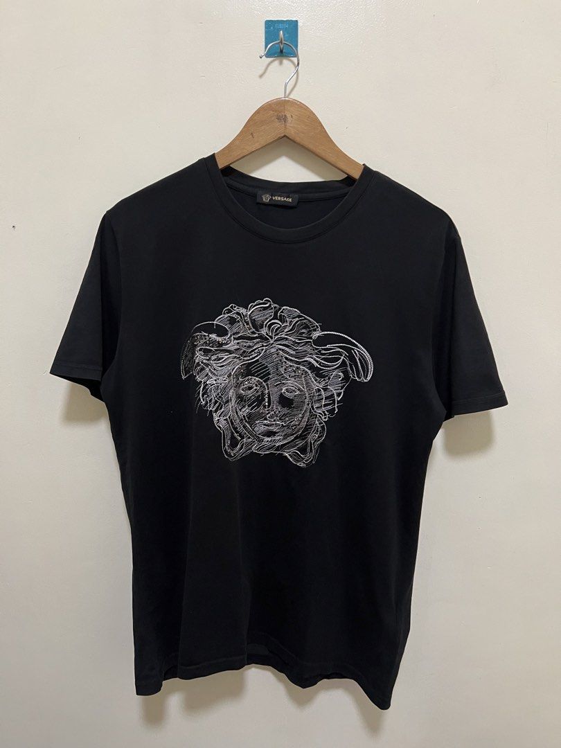 Versace Black Embroidered Design Shirt (Category: Luxury Apparel) located in Manila. Submitted by thriftpoint99 (Listing ID 1468644391, Image 1). Description: 21.5x27.5 No issue Excellent condition.