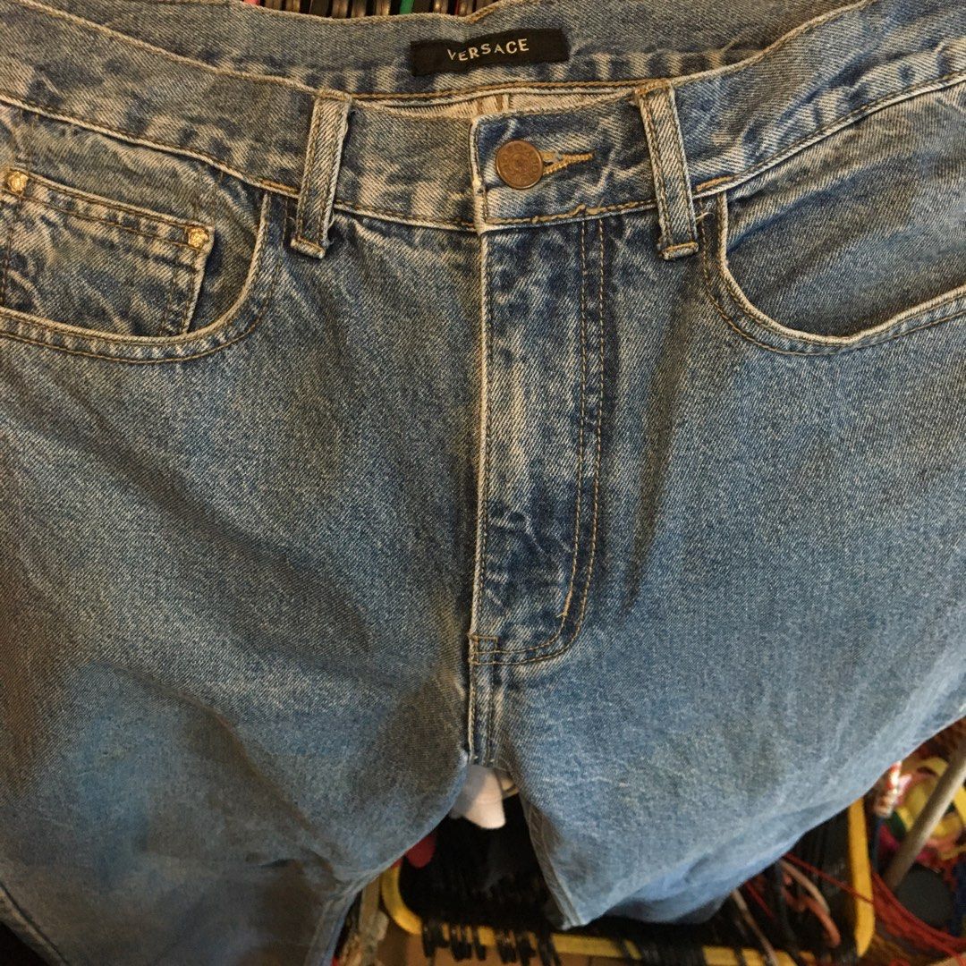 versace light washed jeans (Category: Jeans) located in Caloocan City. Submitted by ikilovestoshop (Listing ID 1468560932, Image 2). Description: 33” waistline heavy material replace button, still has the medusa rivets .