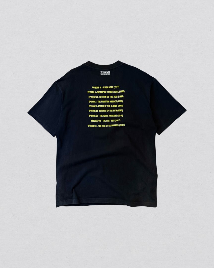 Vetements Star Wars tee shirt (Category: Tshirts & Polo Shirts ) located in Cabanatuan. Submitted by argarments.ph (Listing ID 1468573801, Image 2). Description: Tagged: XL on tag Width 23.5" | Length 31.5" Condition: Great condition Issue(s): Minimal hairline crackprint and bit fade.