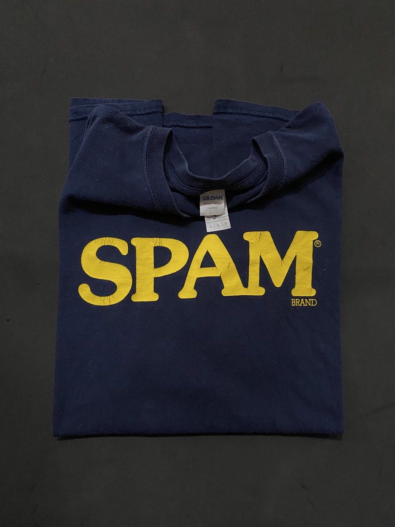 Vintage '90s - Y2K Spam Tees (Category: Tshirts & Polo Shirts ) located in Quezon City. Submitted by rlphvncntbs (Listing ID 1468509968, Image 3). Description: Vintage '90s - Y2K Spam Tees Top: '90s Spam Size: Large Measurements: 21.5" x 30.5" Excellent Condition Left: Y2K Spam Size: Large Measurements: 21.5" x 29" Flaws: Hairline Cracks Excellent Condition Right: '90s Spam Size: Fits Medium Measurements: 20" x 27.5" Flaws: Pinhole (Right Armpit)