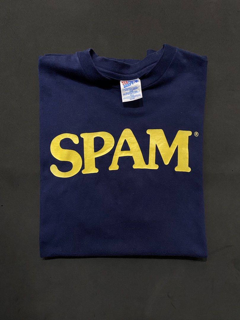 Vintage '90s - Y2K Spam Tees (Category: Tshirts & Polo Shirts ) located in Quezon City. Submitted by rlphvncntbs (Listing ID 1468509968, Image 2). Description: Vintage '90s - Y2K Spam Tees Top: '90s Spam Size: Large Measurements: 21.5" x 30.5" Excellent Condition Left: Y2K Spam Size: Large Measurements: 21.5" x 29" Flaws: Hairline Cracks Excellent Condition Right: '90s Spam Size: Fits Medium Measurements: 20" x 27.5" Flaws: Pinhole (Right Armpit)