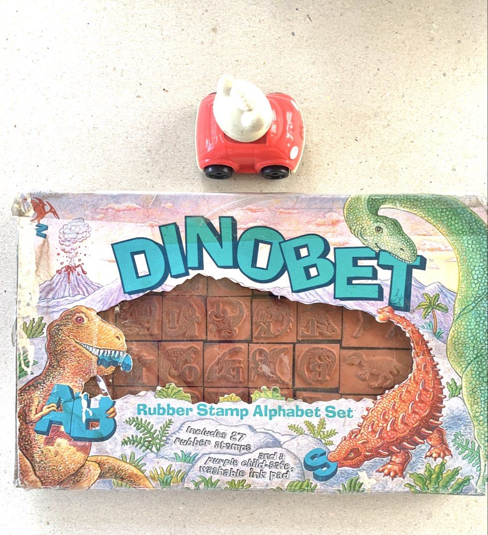 Vintage Dinobet Rubber Stamp Alphabet Set (Category: Craft Supplies & Tools) located in Mandaue City. Submitted by maxguiller89260 (Listing ID 1468551464, Image 1). Description: 1992 Rubber Stampede Dinobet alphabet stamp set Includes 26 stamps featuring unique dinosaurs,giraffe and dino blank Box is beat up manageable NY sourced 20 yrs back Washable ink pad missing . Stamp set complete Hello Kitty Rolling Stamp Happy Meal. 9x14 npouch LBC NCR no