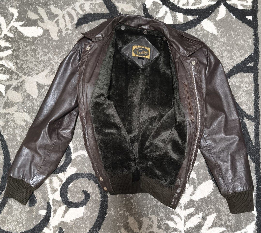 Vintage Genuine Leather Brown Bomber Flight Jacket (Category: Coats, Jackets and Outerwear) located in Manila. Submitted by vandel02974 (Listing ID 1468629651, Image 2). Description: - Genuine leather in dark brown - Classic pilot flight bomber jacket - LAST PRICE .