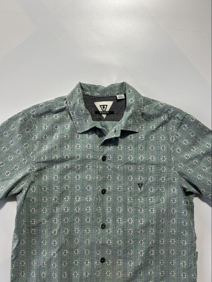 Vintage Geometric Short Sleeve Button Up Polo all over pattern (Category: Tshirts & Polo Shirts ) located in Calamba. Submitted by twstwrld (Listing ID 1468602805, Image 2). Description: Size S fits Medium 20x25 no issues.