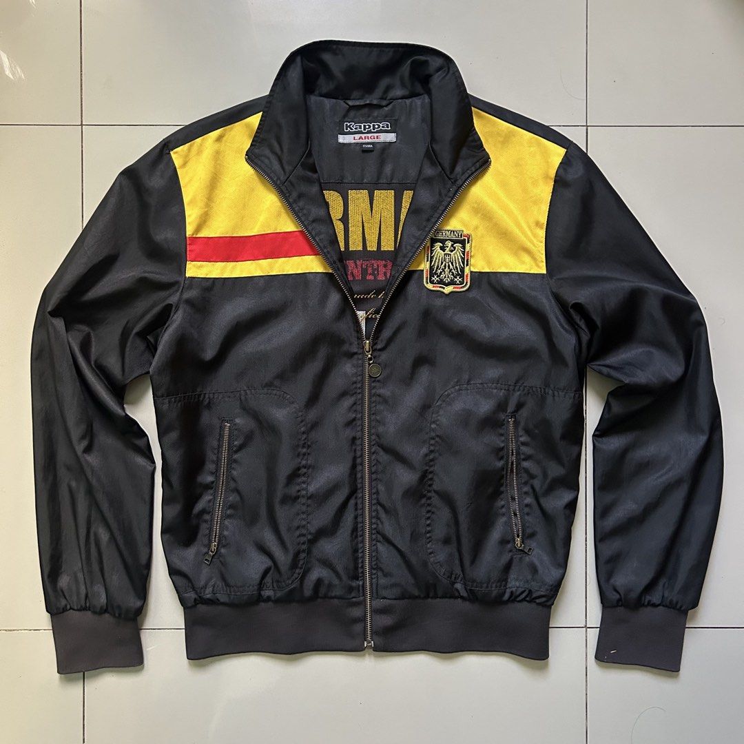 Vintage Kappa Germany Track Jacket (Category: Coats, Jackets and Outerwear) located in Cebu City. Submitted by jeen.yuhs (Listing ID 1468577149, Image 1). Description: Vintage Kappa Tag Large (22/26) Perfect Fit. Pristine Condition Germany Theme Interior printed lining Kappa & Germany Logo Embroidered .