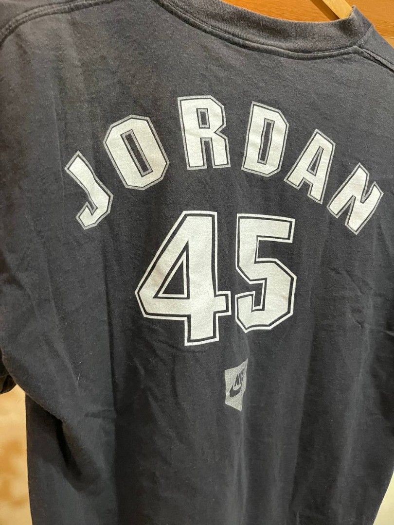 Vintage Nike Michael Jordan #45 Baseball Tee (Category: Vintage Collectibles) located in Quezon City. Submitted by michypeachyy1 (Listing ID 1468521476, Image 2). Description: 9000 plus shipping for serious buyers dimension 20 inches width 25 inches length absolute grail. Commemorates MJ's iconic 22-game return to the NBA..