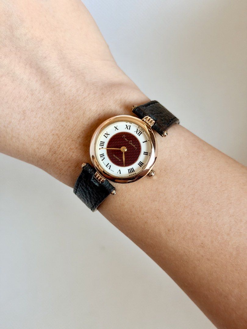 Vintage Pierre Cardin (Category: Women's Watches) located in Manila. Submitted by vibeandvintage (Listing ID 1468605151, Image 2). Description: ⌚️ Vintage Pierre Cardin •Ladies •Quartz movement •Dual-tone dial, reddish-brown centerpiece •Gold-tone case •25mm case diameter (excluding crown) •Up to 7.5 inches wrist size •Original watch head •New leather strap •With signs of usage •Good working condition •Unit only — no papers •Comes with a presenta