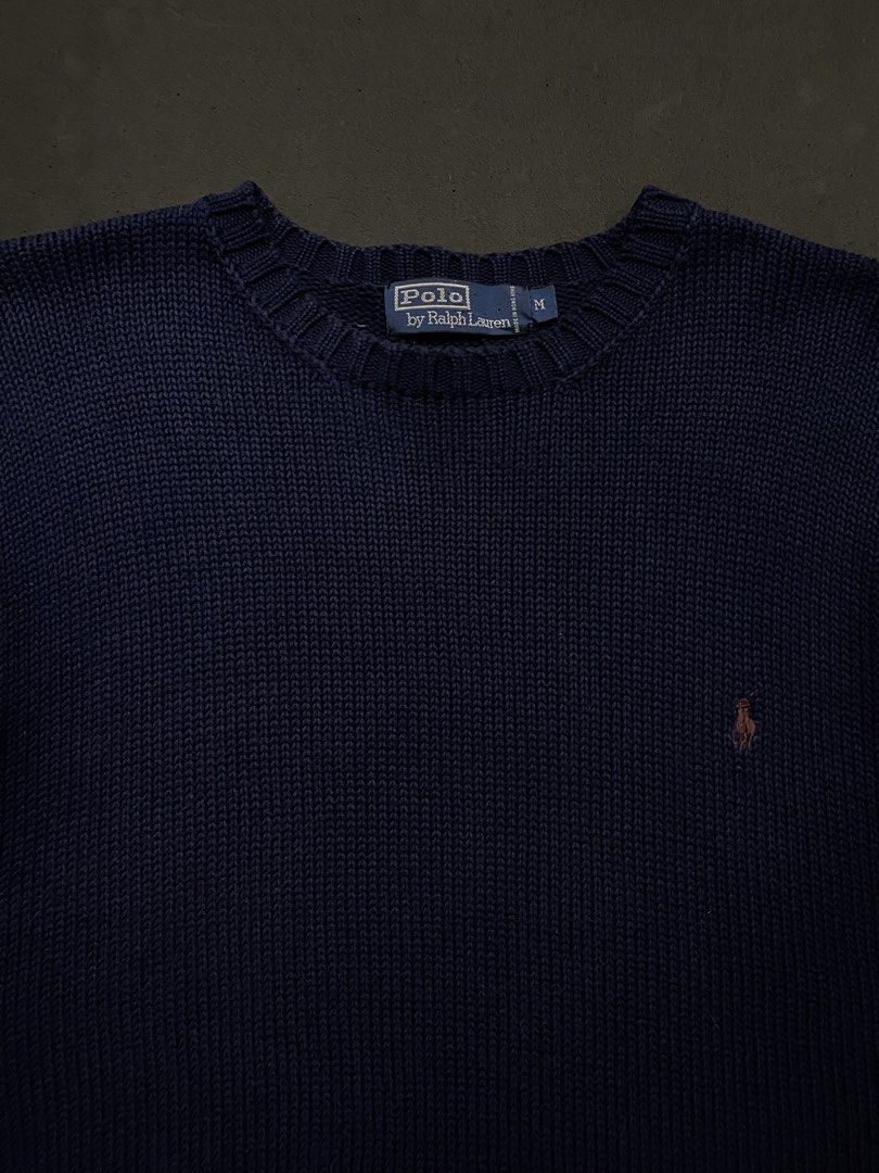 Vintage Ralph Lauren Navy Blue Basic Logo Knitted Sweater (Category: Coats, Jackets and Outerwear) located in Quezon City. Submitted by rlphvncntbs (Listing ID 1468514133, Image 2). Description: Vintage Ralph Lauren Navy Blue Basic Logo Knitted Sweater Size: Medium on Tag, Fits Boxy Large Measurements: 23" x 27.5" Excellent Condition ₱3,000 + SF (Negotiable).