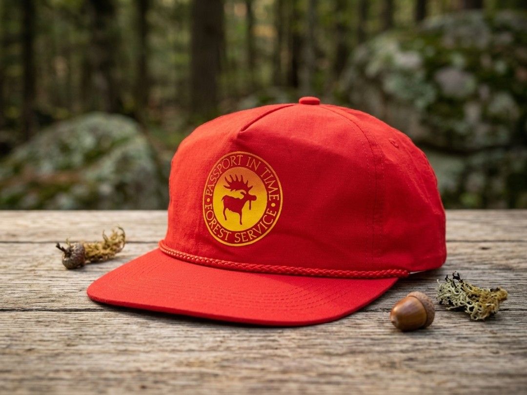 Vintage Red Forest Service Nylon Cap with Moose Logo (Category: Caps & Hats) located in Binangonan. Submitted by yuristalin888 (Listing ID 1468615429, Image 1). Description: Add a classic outdoor look to your style with this bright red vintage-inspired nylon cap featuring a yellow “Passport in Time – Forest Service” moose emblem and decorative braided rope trim. Made from 100% nylon, it has a curved brim and an adjustable snapback closure for a c