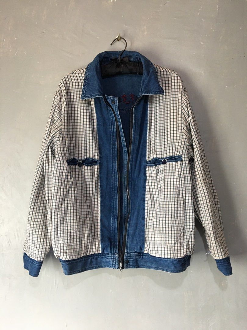 vintage retro reversible jacket denim checkered (Category: Coats, Jackets and Outerwear) located in Alcala. Submitted by grisch (Listing ID 1468641880, Image 2). Description: rfs: decluttering size: m on tag (m-xl) no any functional issue (all zippers and buttons working well).