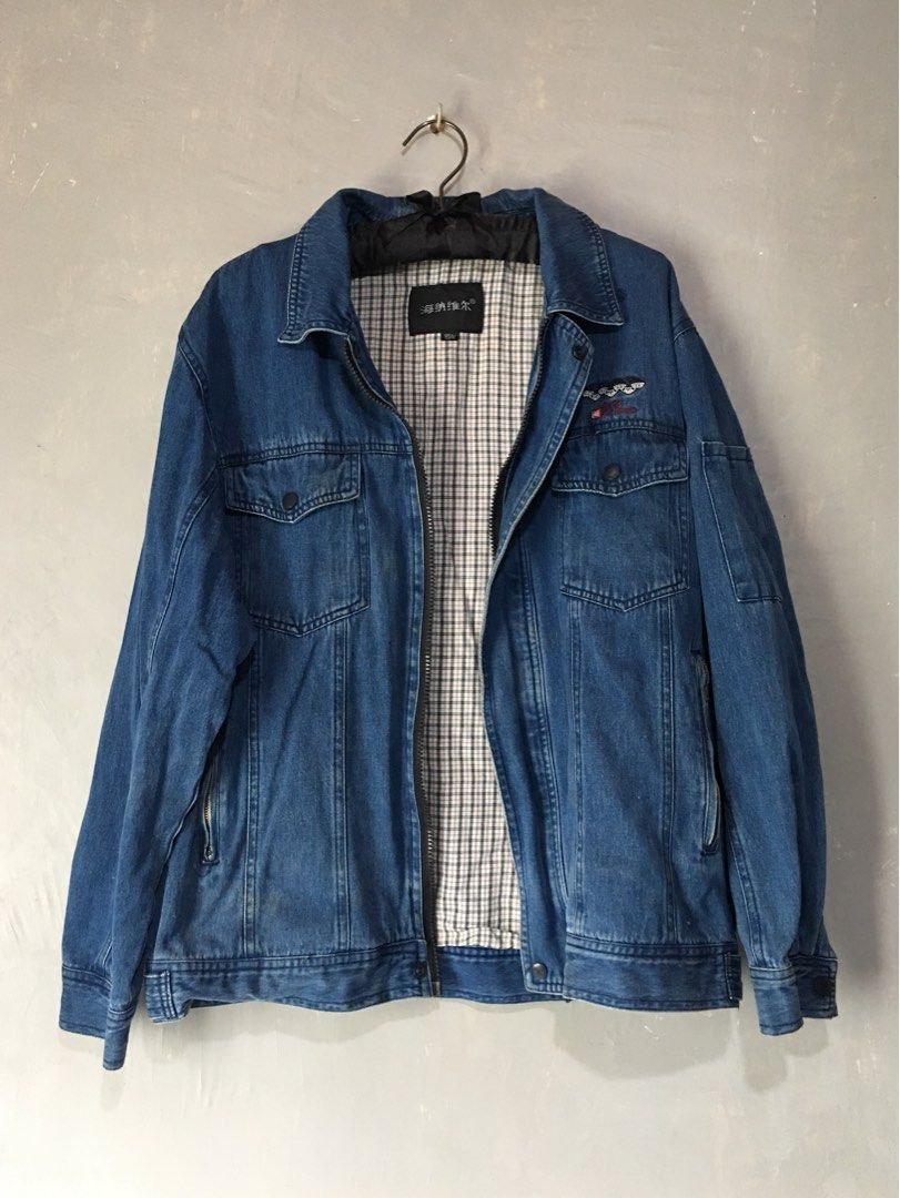 vintage retro reversible jacket denim checkered (Category: Coats, Jackets and Outerwear) located in Alcala. Submitted by grisch (Listing ID 1468641880, Image 1). Description: rfs: decluttering size: m on tag (m-xl) no any functional issue (all zippers and buttons working well).