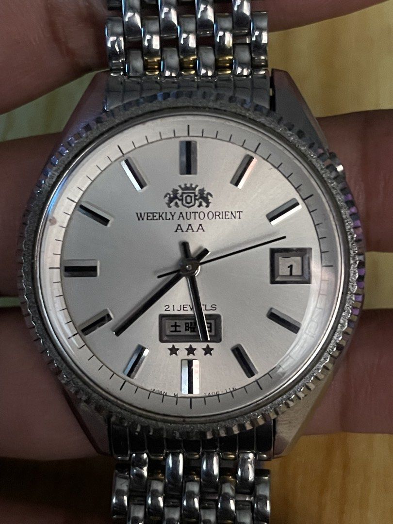 Vintage Weekly Auto Orient AAA (Category: Men's Watches) located in Taguig. Submitted by tester1x (Listing ID 1468562127, Image 3). Description: Weekly Auto Orient AAA Japan Mov’t 2406 - 116 0 104945LK Anti Shock Stainless Steel 37.8mm 7’ inch wrist plus size.