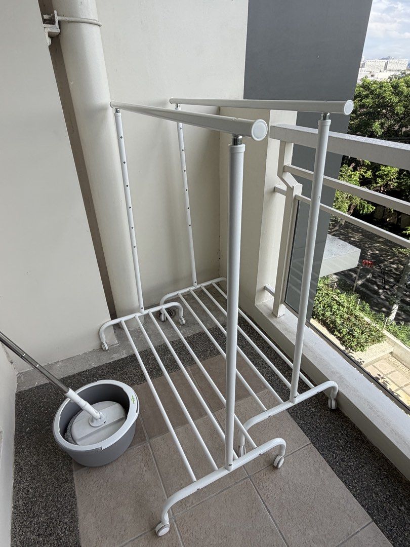 White IKEA RIGGA Clothes Rack with Wheels (Category: Clothes Drying Rack) located in Taguig. Submitted by kcmple (Listing ID 1468504989, Image 2). Description: 2pcs available - 600 each. Price still negotiable if u will get both! Location: taguig Notes: one the racks has a slightly skewed / tabingi na pole but nit noticeable, otherwise all looks good no rust (as of posting) RFS: moving out soon.