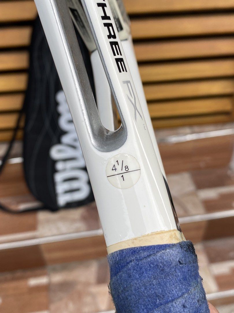 Wilson k factor three Fx oversize (Category: Racket and Ball Sports) located in Caloocan City. Submitted by the_good_item05 (Listing ID 1468671643, Image 3). Description: Wilson k factor three Fx oversize Headsize 115 weight 253g 8.9oz grip 4 1/8 Likenew 4500 only.
