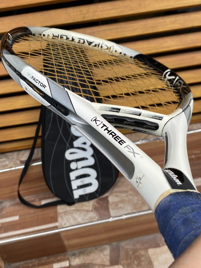 Wilson k factor three Fx oversize (Category: Racket and Ball Sports) located in Caloocan City. Submitted by the_good_item05 (Listing ID 1468671643, Image 2). Description: Wilson k factor three Fx oversize Headsize 115 weight 253g 8.9oz grip 4 1/8 Likenew 4500 only.