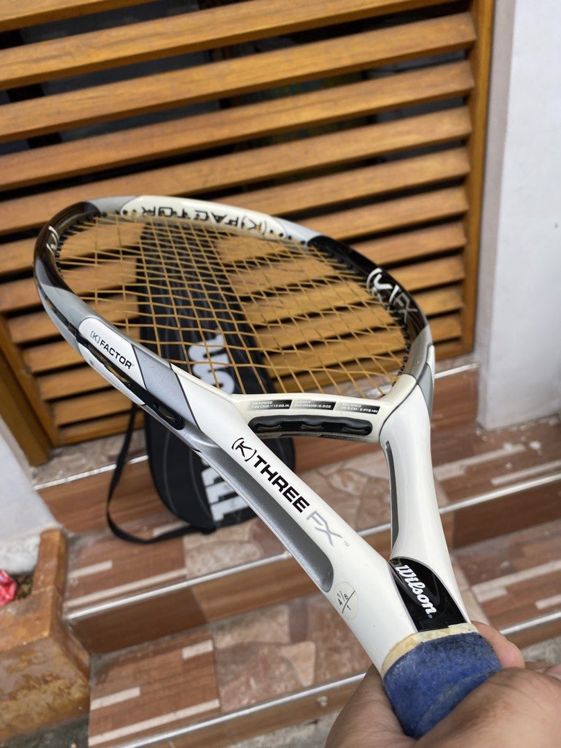 Wilson k factor three Fx oversize (Category: Racket and Ball Sports) located in Caloocan City. Submitted by the_good_item05 (Listing ID 1468671643, Image 1). Description: Wilson k factor three Fx oversize Headsize 115 weight 253g 8.9oz grip 4 1/8 Likenew 4500 only.