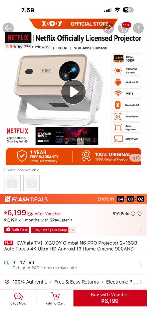 XGODY N6 Pro - Netflix Certified, Bluetooth Remote Control, Automatic Adjustment (Category: Projectors) located in Caloocan City. Submitted by celedonioa19335 (Listing ID 1468532646, Image 2). Description: Bought for 6200 in orange app half a year ago Maintained regularly Box, papers are all included Remote is still in plastic, Voice command is available through remote Brightest in this price range can be use slightly during day time Built in you