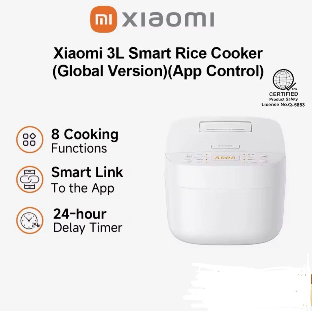 Xiaomi 3L Smart Multifunctional Rice Cooker (Category: Cookers) located in Taguig. Submitted by mommydeclutters (Listing ID 1468583788, Image 1). Description: - Model: Xiaomi 3L Smart Multifunctional Rice Cooker (MFB120A-1 Global Version) - Condition: Clean exterior, well-maintained, clear control panel - Capacity: 3L with durable aluminum alloy inner pot - Smart Features: App control, smart link, and 24-hour delay timer - Functions: 8 versatile 