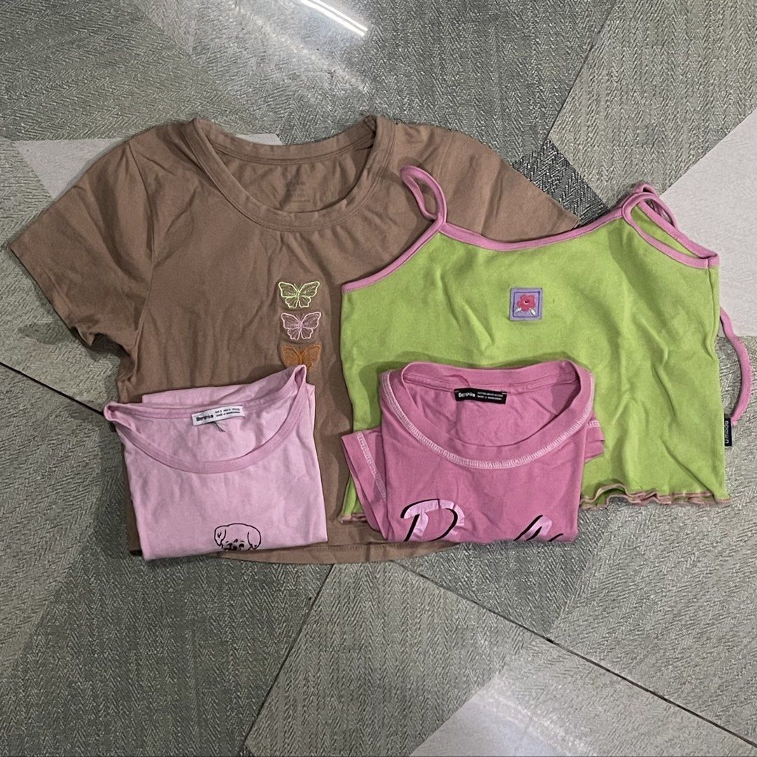 y2k cute crop tops bundle (Category: Others Tops) located in Pasig City. Submitted by sirendiva_ (Listing ID 1468621675, Image 1). Description: - labeled as xs but fits in s sizes! - cotton on, bershka, and moda brands - just needs ironing.