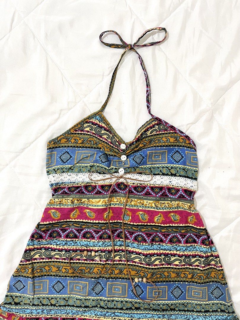 Y2K Geometric Summer Halter Dress (Category: Dresses) located in Naga. Submitted by itsrhoda (Listing ID 1468538523, Image 2). Description: 𝐓𝐇𝐈𝐑𝐓𝐘-𝐓𝐇𝐈𝐑𝐃 𝐂𝐎𝐋𝐋𝐄𝐂𝐓𝐈𝐎𝐍 🌞🌤️🪐✨ A series of y2k/vintage masterpieces you badly desire to add to your set of handpicked clothes. READ! ✨ Kindly send a message with your NAME, ADDRESS, and CONTACT NUMBER after claiming. ✨ Every item is washed. ✨ Manage your expectations, as these are prelo