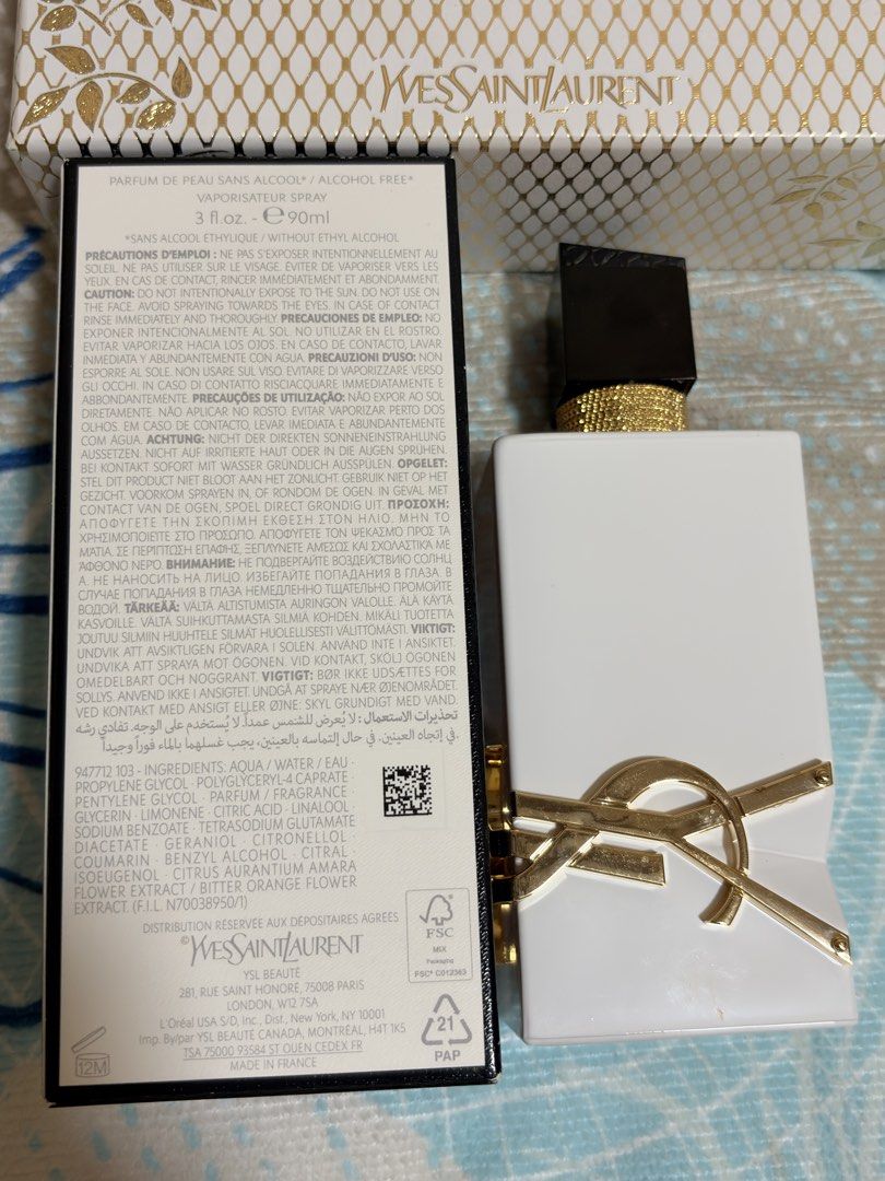 YSL Libre L'Eau Nue 90ml (Category: Fragrance & Deodorants) located in Manila. Submitted by sf.closet (Listing ID 1468658280, Image 2). Description: - Around 70-80ml - comes w/ orig box, ysl gift box and 30 ml refillable bottle - transferred the 30ml na sa bottle RFS: I still have the platine and recently bought the flowers & flames￼.