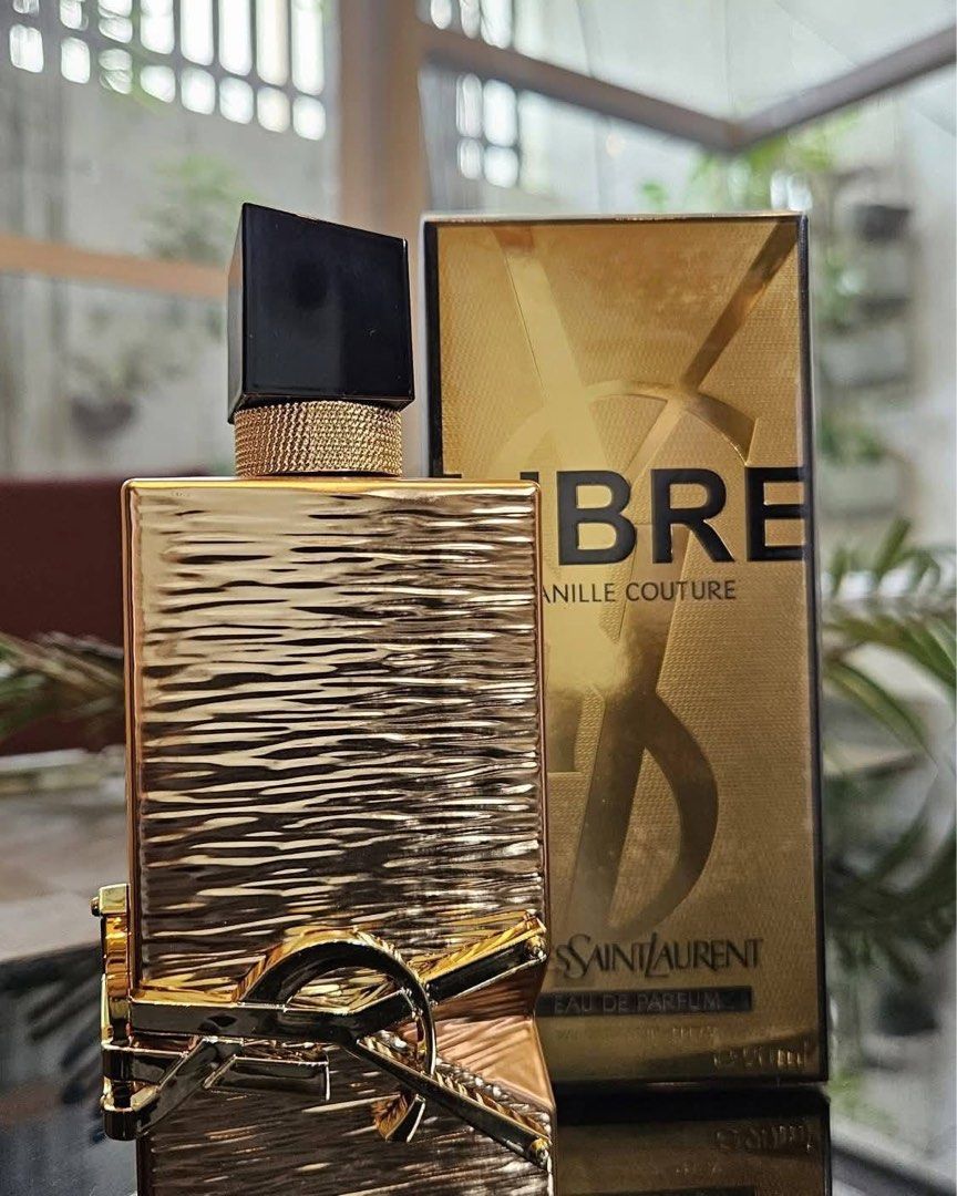 Yves Saint Laurent Libre Vanille Couture Eau de Parfum (Category: Fragrance & Deodorants) located in Pasig City. Submitted by papaedzz (Listing ID 1468632636, Image 1). Description: - 100% Authentic Yves Saint Laurent Libre Vanille Couture Eau de Parfum - Standard retail size bottle with textured golden finish and geometric cap - Features the iconic YSL Cassandre hardware logo on the front - Comes with its original matching gold packaging box - P