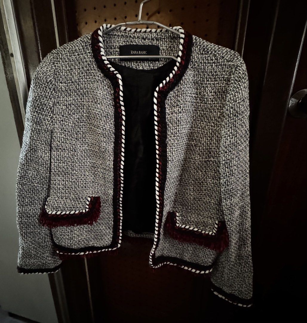 Zara Basic Tweed Jacket Black White Red Trim (Category: Coats, Jackets and Outerwear) located in Quezon City. Submitted by by.previouslyowned (Listing ID 1468529702, Image 1). Description: Price is negotiable! .