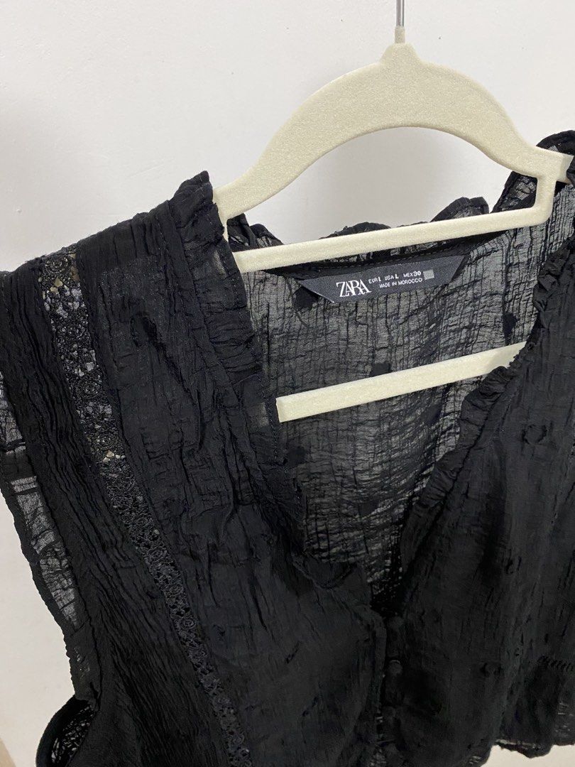 Zara black lace top (Category: Sleeveless) located in Los Banos. Submitted by itsmecathey (Listing ID 1468692331, Image 2). Description: One of my fav tops. Size large on tag.