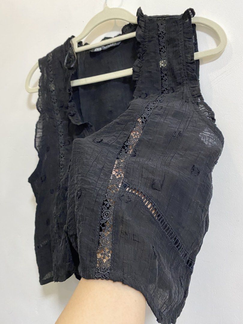 Zara black lace top (Category: Sleeveless) located in Los Banos. Submitted by itsmecathey (Listing ID 1468692331, Image 3). Description: One of my fav tops. Size large on tag.