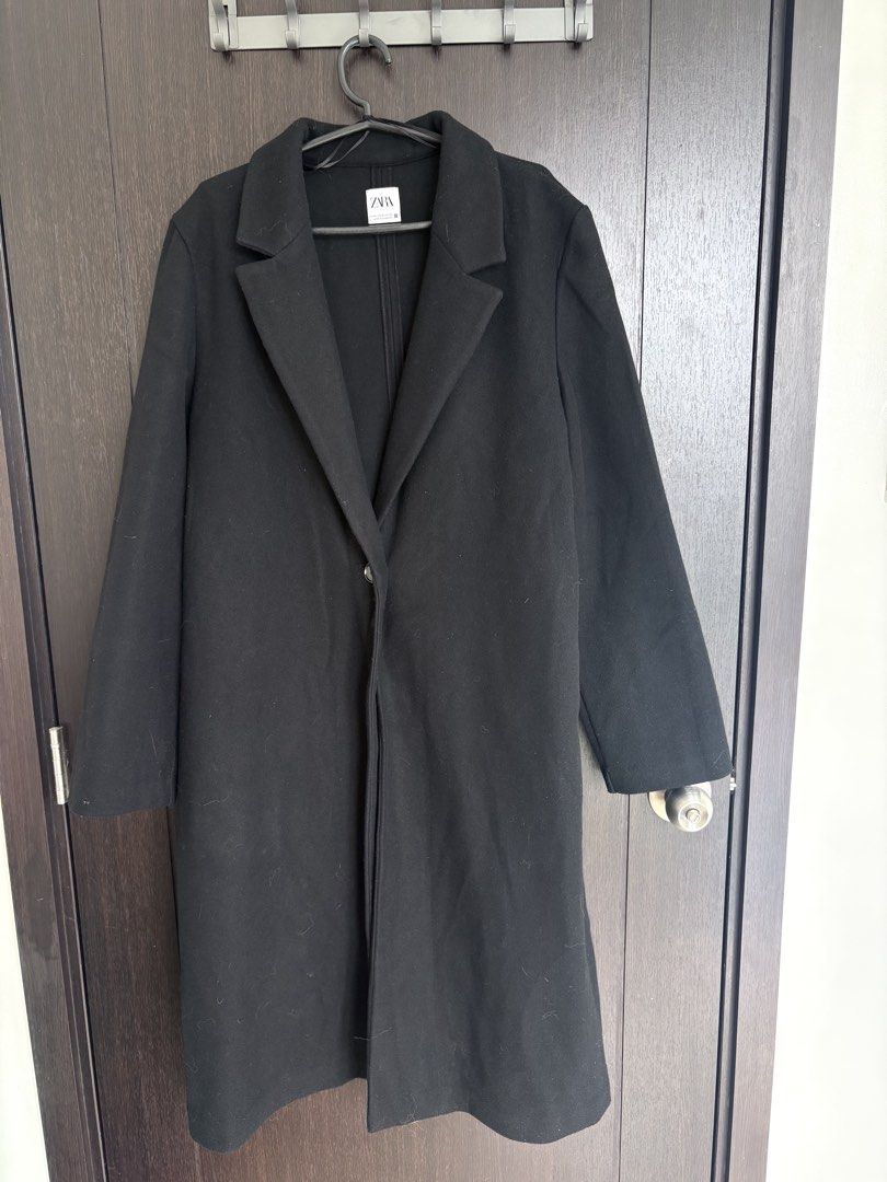 ZARA Black Long Coat Size XL (Category: Coats, Jackets and Outerwear) located in Pasig City. Submitted by marias_wardrobe (Listing ID 1468508903, Image 1). Description: - Brand: Zara - Size: XL (EUR, USA, MEX) - Color: Black - Style: Long coat with classic lapels and single front button closure - Origin: Made in Cambodia - Condition: Great for cooler weather layering - DM to order or for inquiries!.