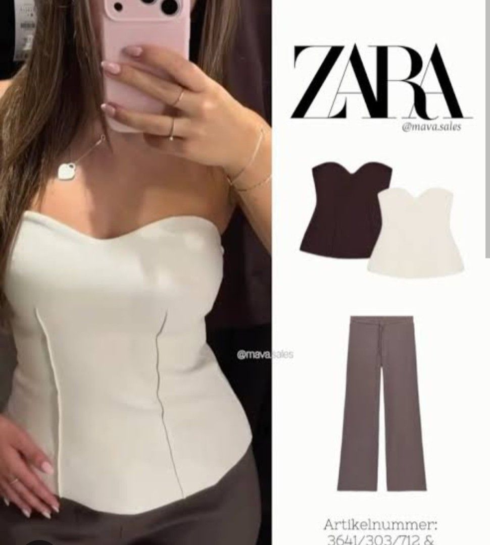 Zara Strapless Corset Top (Category: Sleeveless) located in Quezon City. Submitted by declutterwithmeeeeeeeeeee (Listing ID 1468584249, Image 1). Description: - Brand: Zara - Style: Strapless corset top - Color: Off-white / Cream - Neckline: Sweetheart neckline - Details: Structured seaming down the front for a flattering shape - Fit: Fitted silhouette - Versatility: Perfect for pairing with denim or trousers for a clean, minimalist look.