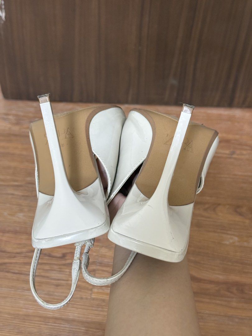 Zara White Slingback Heels Size 38 (Category: Heels) located in Manila. Submitted by chstnjmc (Listing ID 1468678559, Image 3). Description: Used 2x RFS: not really my size.
