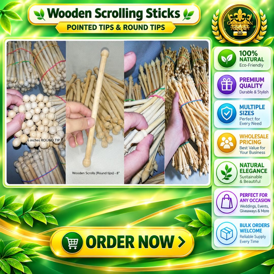 100% Natural Wooden Scrolling Sticks (Category: Craft Supplies & Tools) located in Manila. Submitted by golden888onlineshop (Listing ID 1468738600, Image 1). Description: 🪵 ELEVATE YOUR CRAFTS & EVENTS WITH PREMIUM WOODEN SCROLLING STICKS! 🪵 Looking to create authentic scroll invitations, vintage diplomas, or unique handmade crafts? Upgrade your creations with our 100% Natural Wooden Scrolling Sticks! Smoothly finished, durable, and eco-friendl