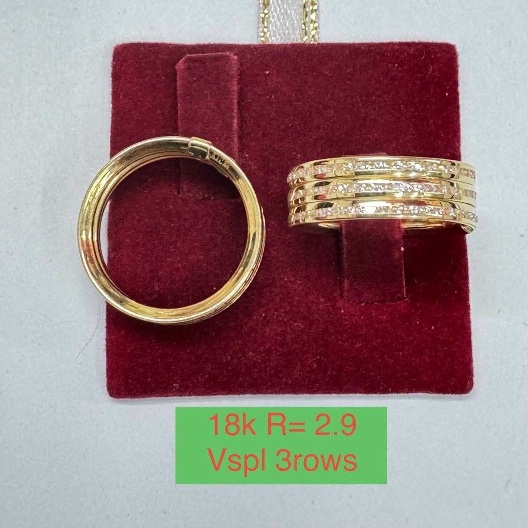 18k Gold Ring with 3 Rows (Category: Rings) located in Marikina City. Submitted by jhem.andcojewelry (Listing ID 1468713405, Image 1). Description: - Material: 18k solid gold - Design: Elegant three-row band with sparkling embedded details - Weight: Approx. 2.9 grams - Comfort: Smooth interior band designed for everyday wear - Finish: Clean, highly polished finish all around.