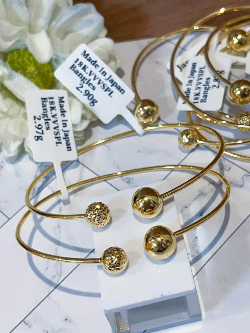 18k Japan gold ball bangle (Category: Bracelets) located in Manila. Submitted by bhelgoldseller2ndaccount (Listing ID 1468788205, Image 1). Description: New!!✨New!!✨New!! Authentic 18k Japan Golds 💯pawnable/naisasanla 💯with high appraisal rate 💯good investment 💯Direct supplier price 👉OPEN for resellers 🌺please take time to evaluate their actual sizes and grams 👉Best panggift for all occasions ✅ Sold per grams not per piece Kya lowest price