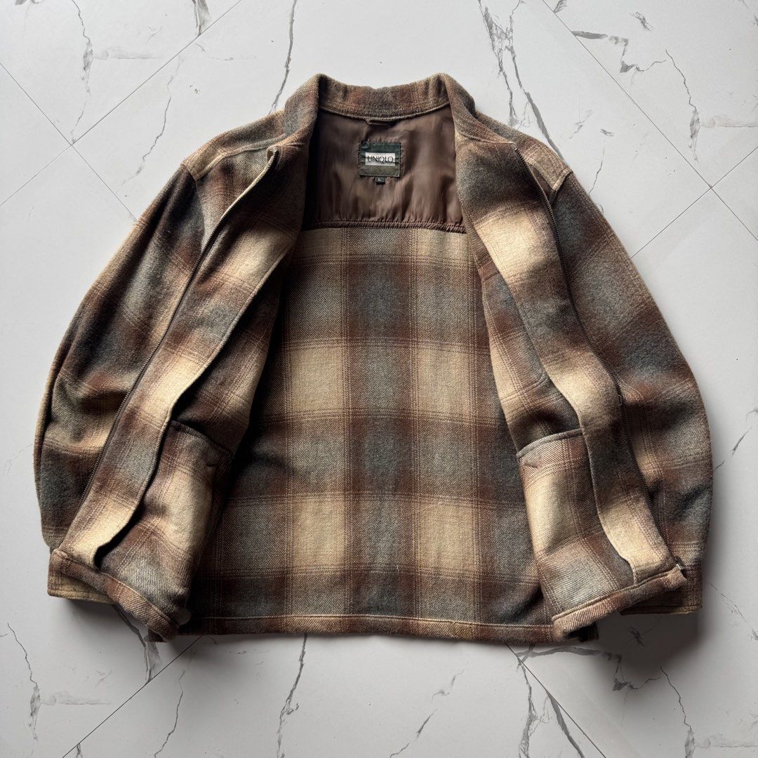 1990s Uniqlo Ombre Wool Plaid Jacket (Category: Coats, Jackets and Outerwear) located in Baguio. Submitted by retrophiletown (Listing ID 1468893273, Image 3). Description: 1990s Uniqlo Ombre Wool Plaid Jacket Measurement in inches Width: 24.5 Length: 27 Issue: hole .