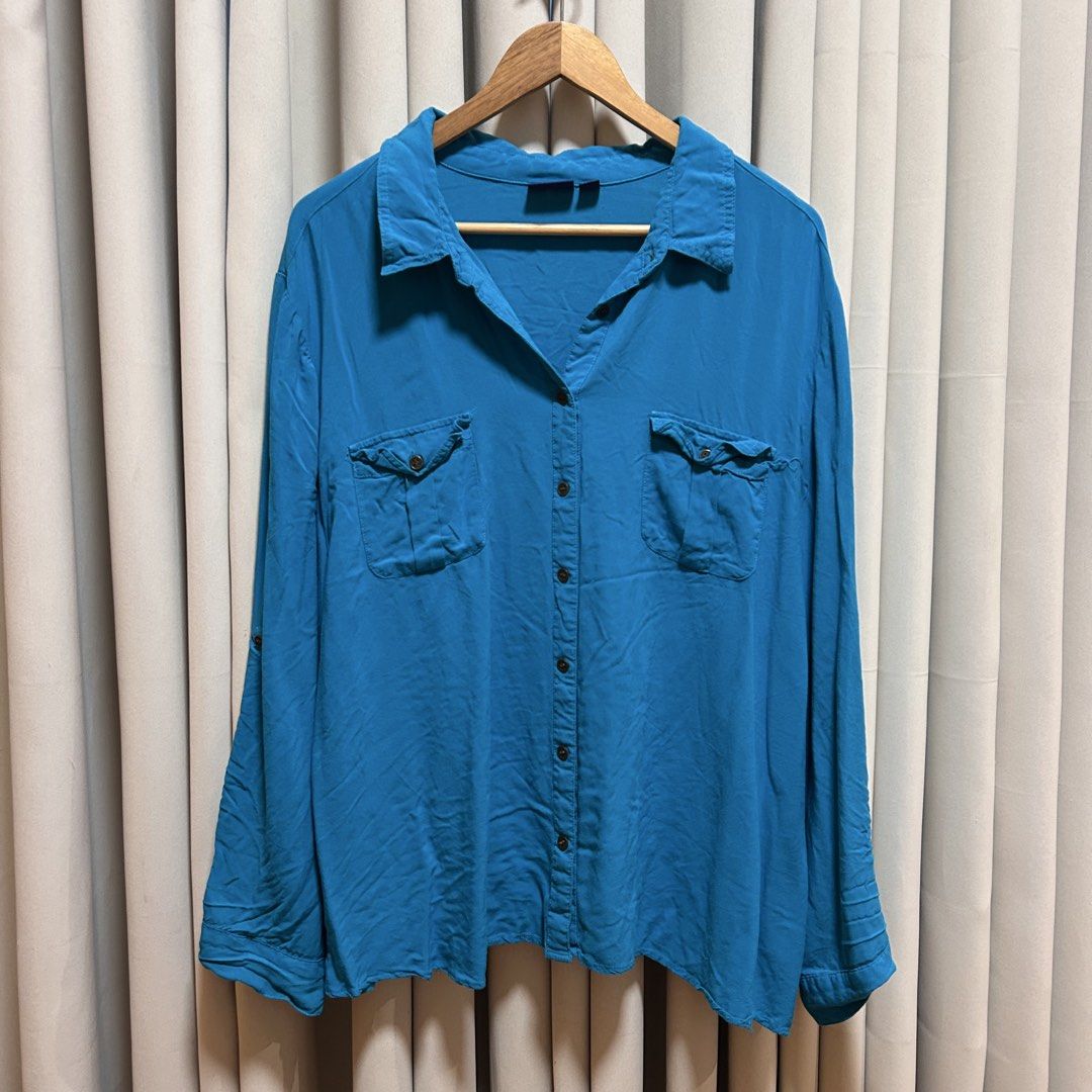 2XL GNI Blue Longsleeves (Category: Blouses) located in Rizal. Submitted by from99abovecloset (Listing ID 1468818169, Image 1). Description: CODE:115 Size: 2XL-3XL Armhole (laid flat):14” Bust (around): 58” Length (laid flat): 29” Cotton rayon | loose | like new .