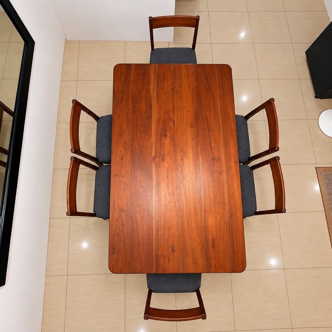 6-Seater Dining Set (Category: Tables & Sets) located in Pasig City. Submitted by micaelabataclan (Listing ID 1468840605, Image 1). Description: from SM HOME + Mandaue Foam FOR SALE ₱20,000 • Good as new • Well maintained • Unlimited in-person inspection — any condition-related findings may be used as a basis for price negotiation • 142.2 cm (L) × 91.4 cm (W) • Walnut wood, treated against wood rot and termites Purchased: January 2026 RFS: Doesn’
