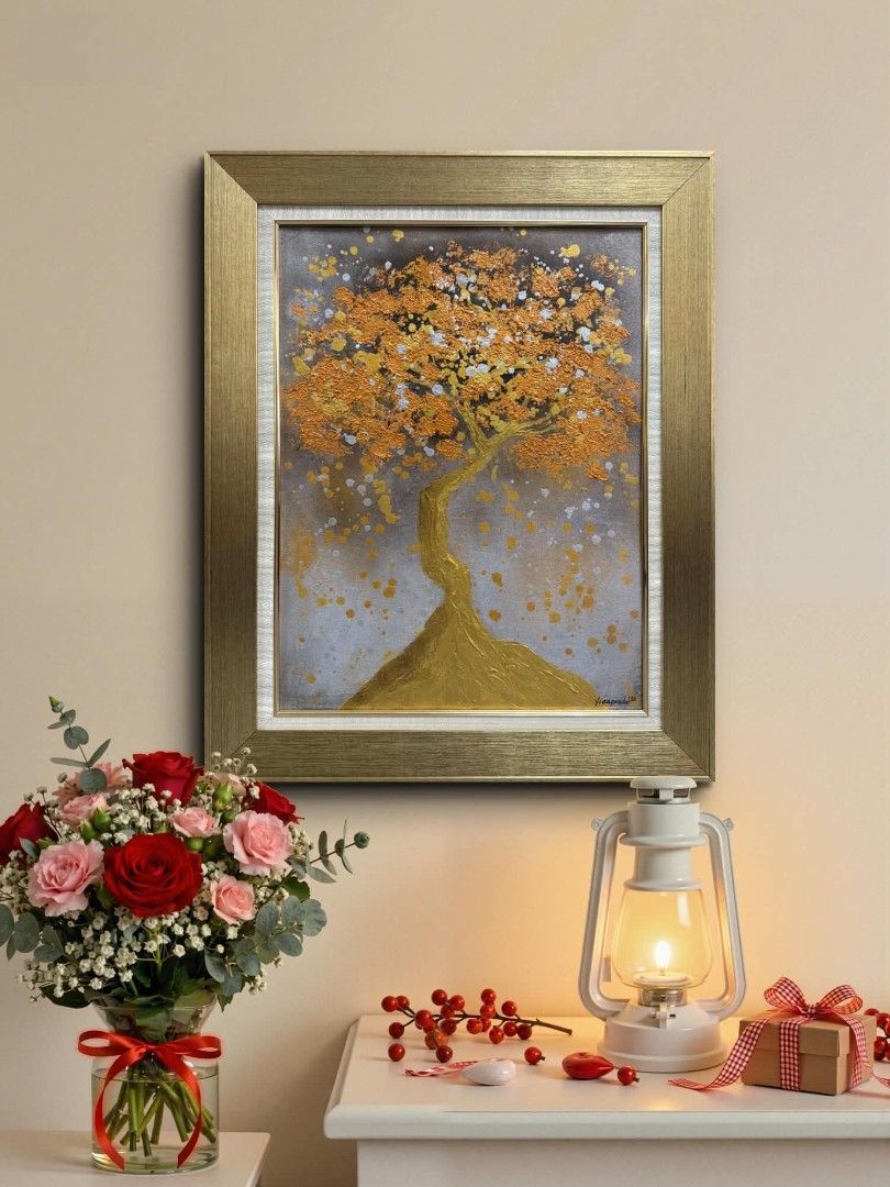 Abstract Painting "Rooted in Gold" (Category: Art & Prints) located in Quezon City. Submitted by obranitian (Listing ID 1468815594, Image 2). Description: Size: 24 x 18 inches (30 x 24" w/ frame) Acrylic paint with varnish finishing On stretched Canvas with gold frame With COA Ready to Display Pm me for details.