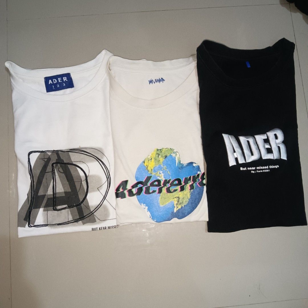 ADER ERROR Aspack 3 pcs (Category: Shirts) located in Caloocan City. Submitted by jaychingsss (Listing ID 1468898221, Image 1). Description: Ader Error Aspack Shirt - 350 Black - 21x28 Earth - 22x25 Distorted - 20x26 No issue NEED WASH.